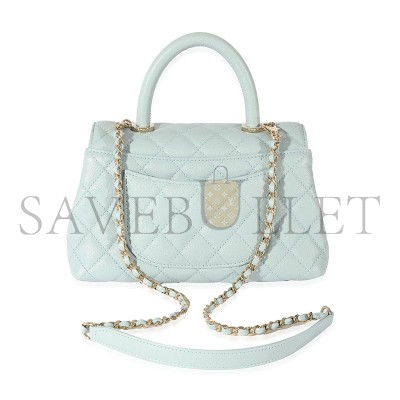 CHANEL QUILTED CAVIAR SMALL COCO TOP HANDLE LIGHT GOLD HARDWARE 410035 (23*14*10cm)